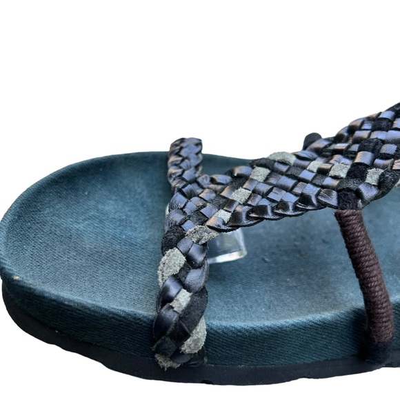Free People Denali Woven Leather Braided Ankle Wrap Sandal Size 39 Black & Green - Picture 9 of 16